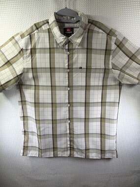 Quiksilver Men's Short Sleeve Plaid Button-Down Shirt Beige Brown XL